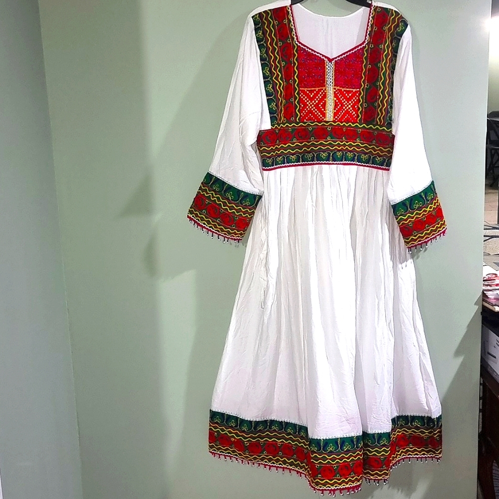 Hanndmade threadwork, patchwork, adjustable waist colorful embroidery long dress